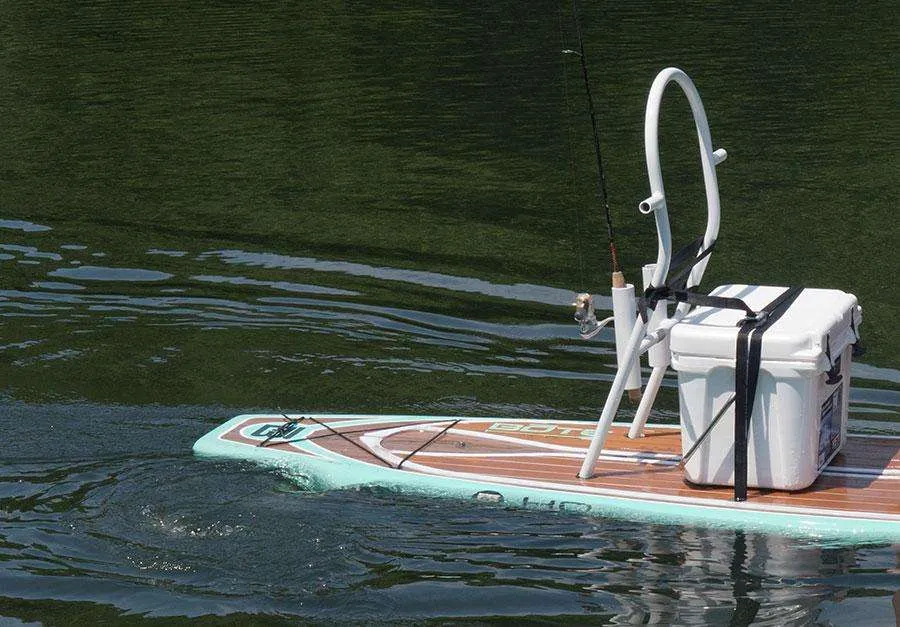 Cooler tied down to a paddle board