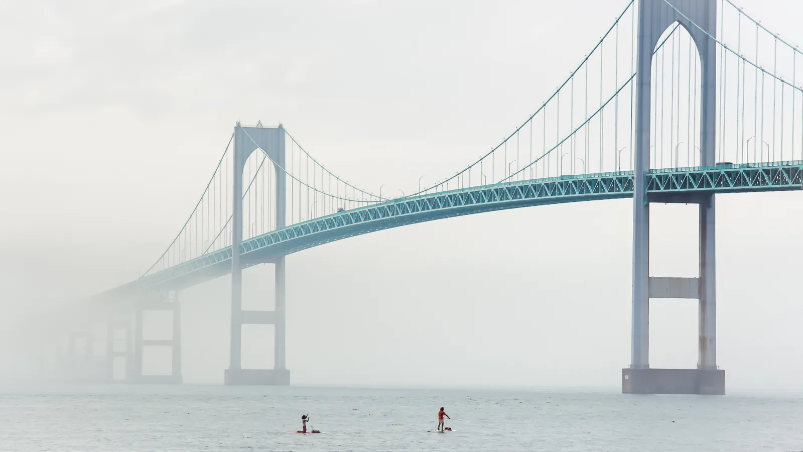 Paddle boarding in fog